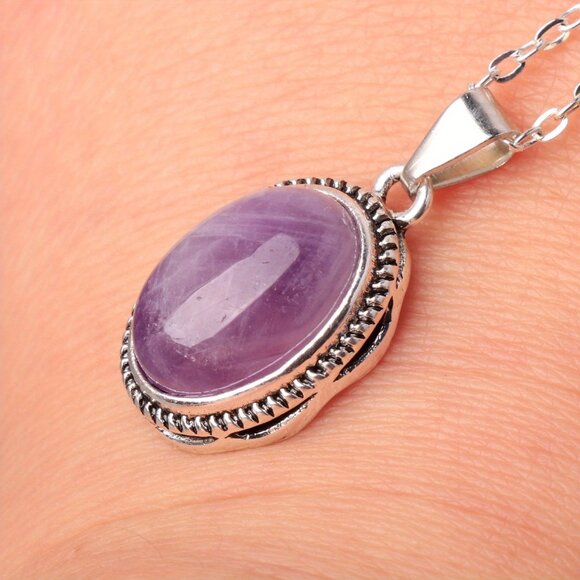 Vintage Inspired Rock Crystal Pendant Necklace Natural Amethyst - Picture 2 of 4
